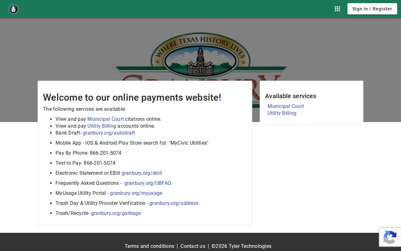 Granbury Hood County traffic ticket payment landing page