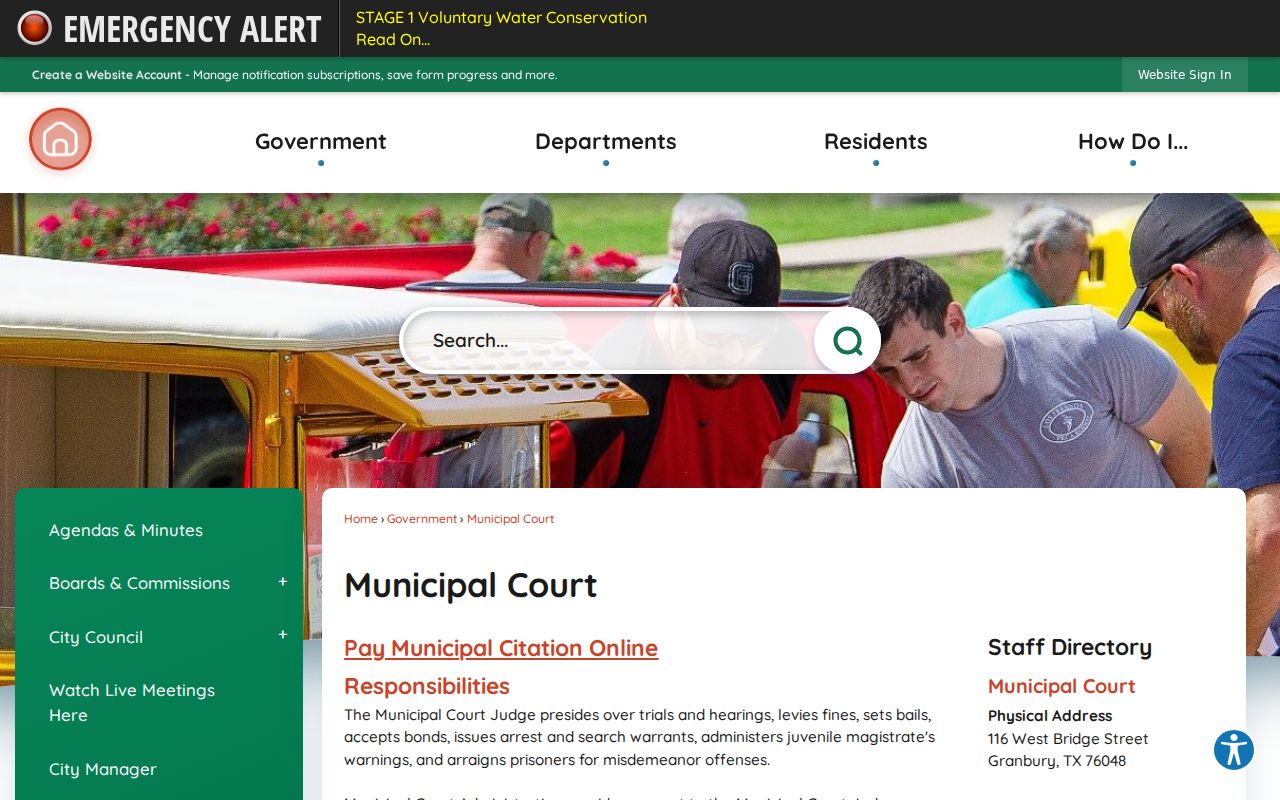 Granbury court docket official Municipal Court page
